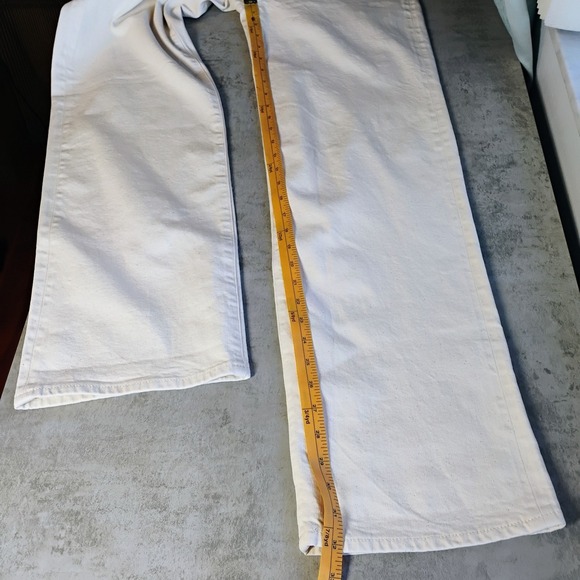 AE77 Jeans Womens 2 Beige Stovepipe Selvedge High Rise Wide Leg Organic Cotton - Picture 14 of 15